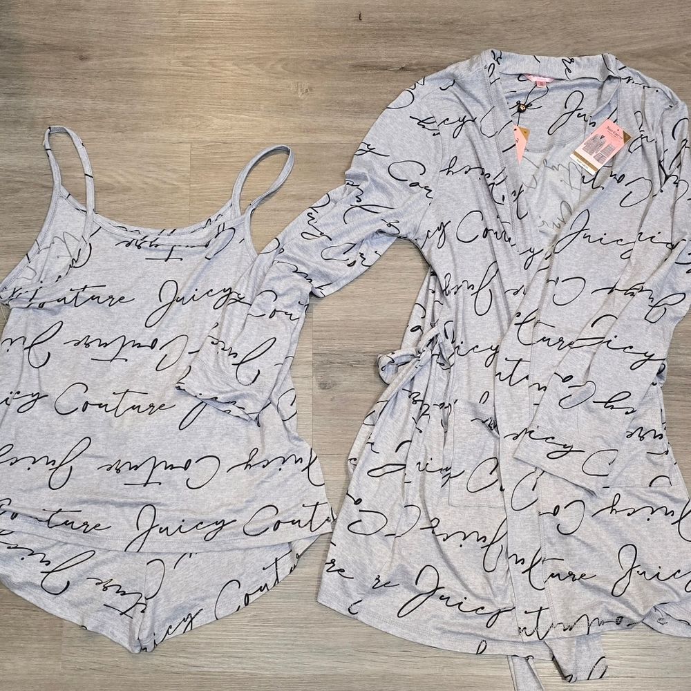 Juicy Couture 3-PC Script Logo Cami, Short, & Robe Set - Picture 4 of 6